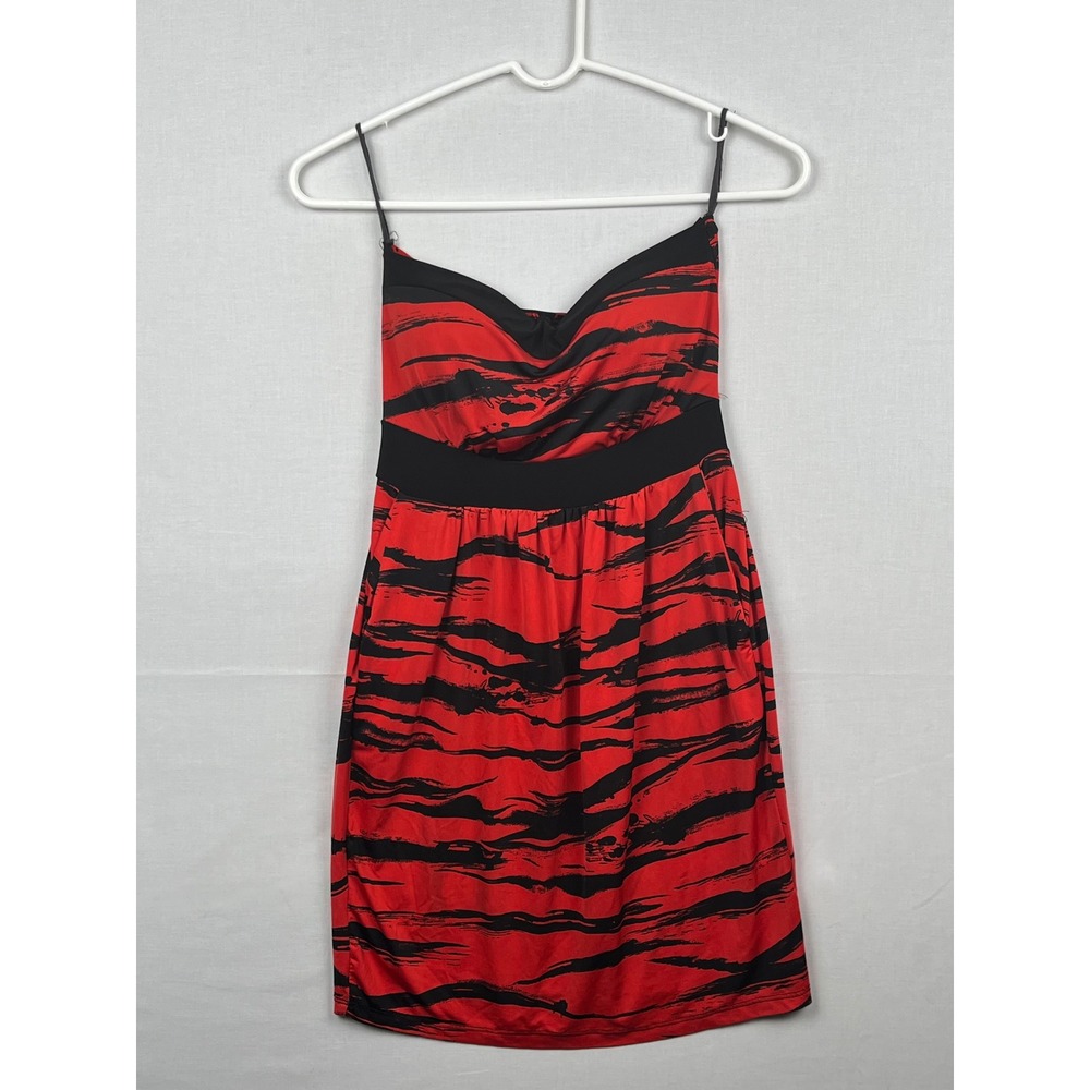 rue21 Mini Dress Womens Medium Tiger Stripe Spaghetti Strap Red Black